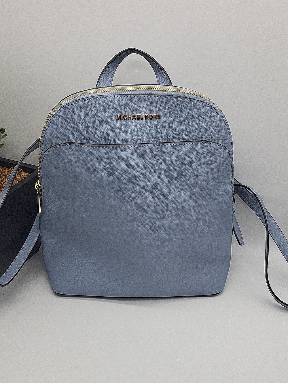 Michael Kors Powder Blue Saffiano Leather Mini Backpack with Gold Hardware